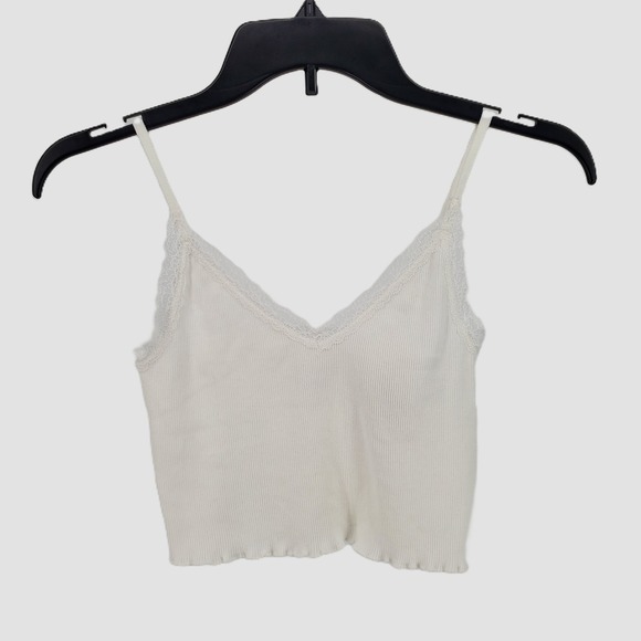 John Galt Tops - John Galt‎ PacSun Womens One Size White Ribbed Lace Trim Cropped Cami Tank Top